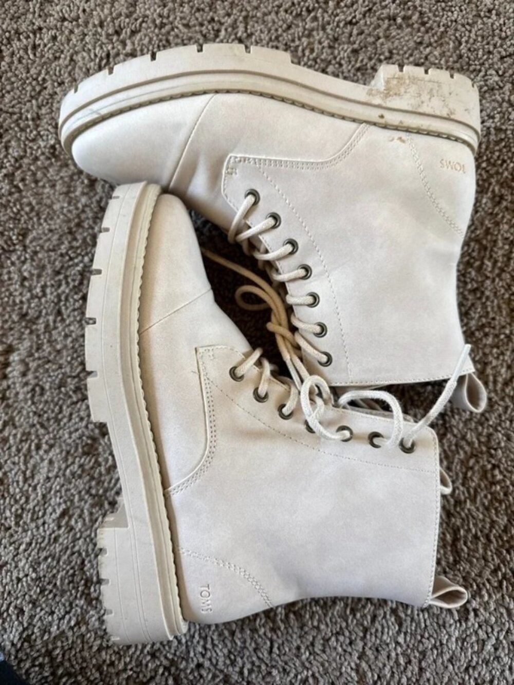 Toms Alaya Boots Womens 6.5 Combat Lace Up Round Toe Ankle Top Beige